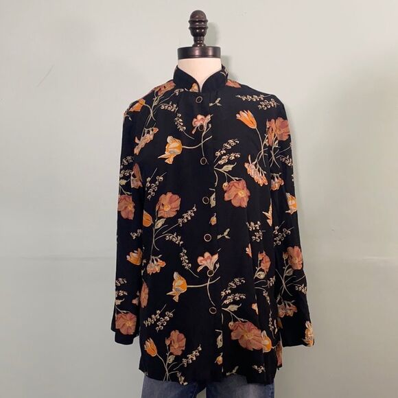 Vintage Tops - Vintage Floral Mock Neck Long Sleeve Blouse